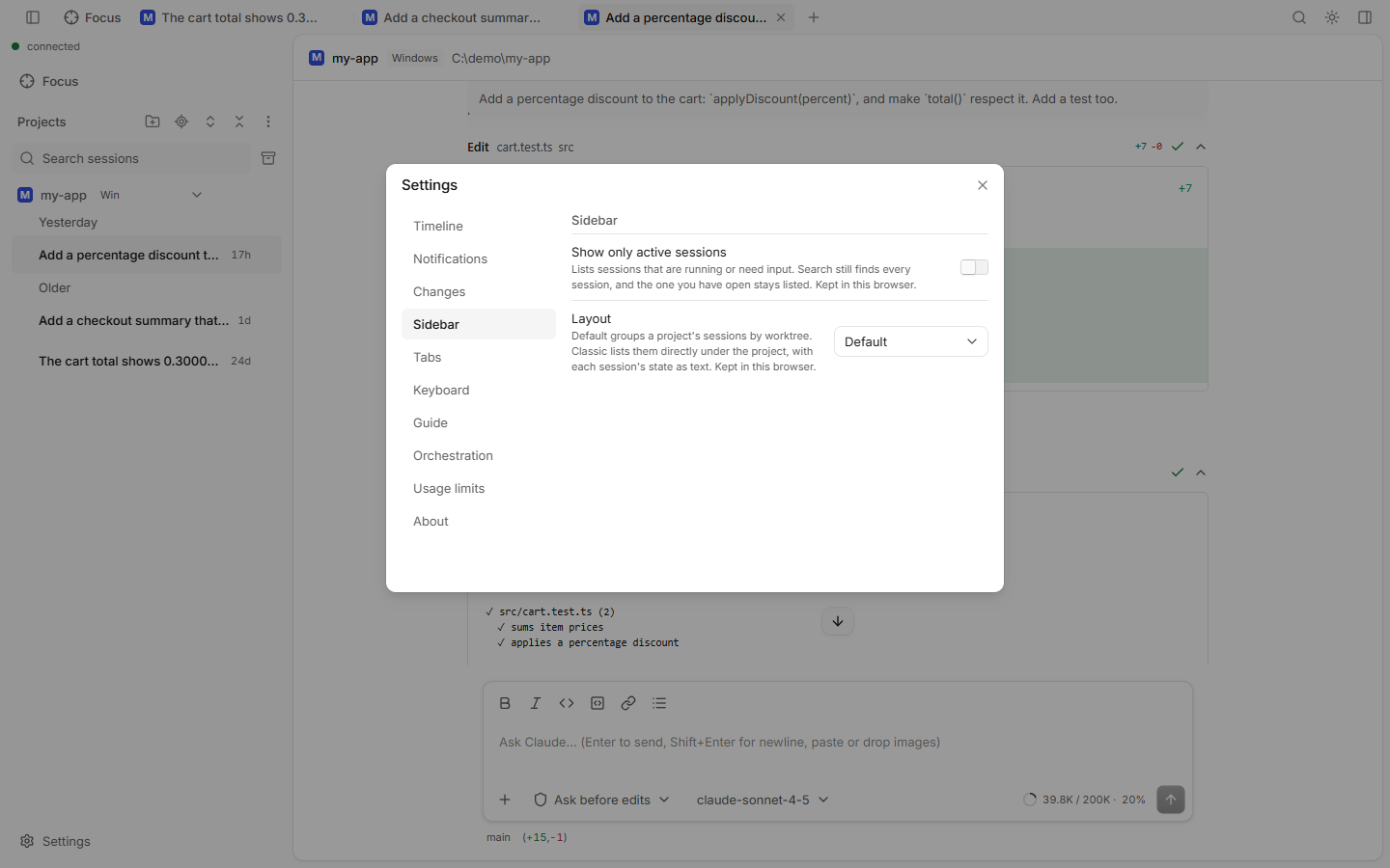 The Settings dialog